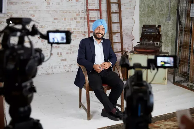 Sikh engineer doing an interview for IET.tv